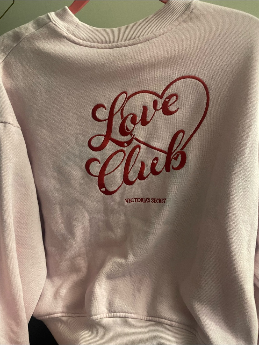 Victoria's Secret Light Pink Sweatshirt with Red 'Love Club' Graphic